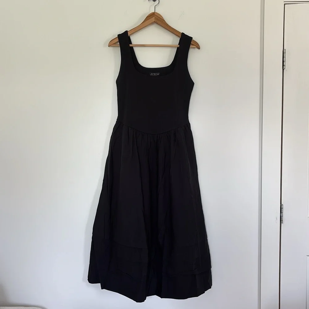 NWT J. Crew Black Petite sleeveless drop-waist fit flare a line mixy midi dress
